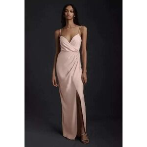 BHLDN Freya Satin Charmeuse Maxi Bridesmaid Dress Pink Plush Women's Size 4